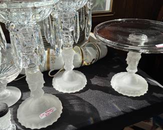 Three Face Compote, Candlesticks, Salt & Pepper and Oil Lamp Base