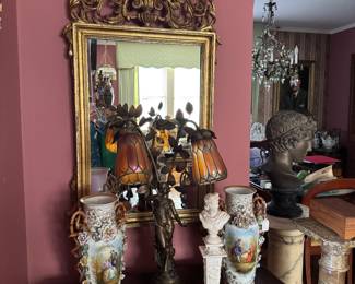Here is our Lady with her shades - Gorgeous Mirror, Pr. Paris Hand Painted Vases