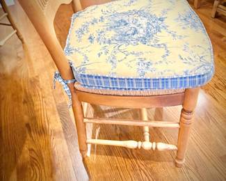 Six vintage French chairs with custom seat cushions 