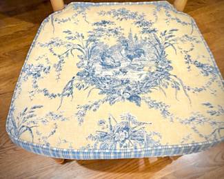 Six vintage French chairs with custom seat cushions 