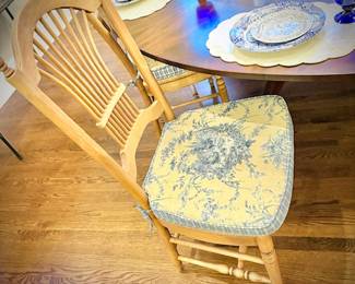 Six vintage French chairs with custom seat cushions 