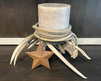 Antlers & Rope w/ Tin Star Pillar Candle Stand 1/2