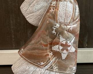 Carved Alabaster Native American Sculpture, Signed