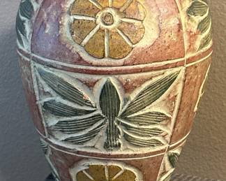 Southwestern Pottery Vase w/ Flower is 11in h