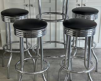 Industrial Chrome w/ Black Bar Table & 4-Stools