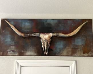 3D Metal Wall Decor Sheet w/ Steer Head & Horns