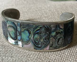 Vtg Abalone & Alpaca Cuff Bracelet Made in Mexico