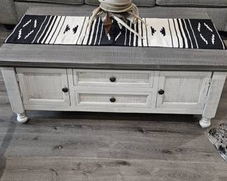 White Shabby Chic w/ Wood Top Coffee Table
