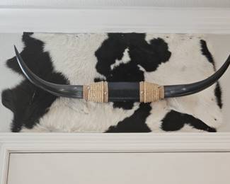 Longhorn Mounted to a Cowhide Covered Board
