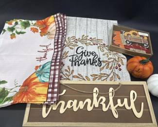 Fall Linens, Decor, Thankful Sign, etc.