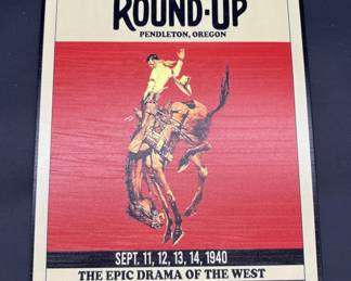Pendleton Round-Up Metal Cowboy Sign