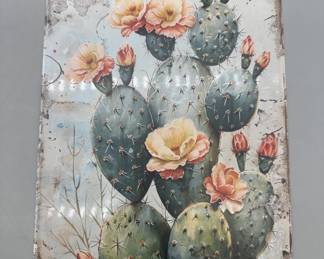 Flowering Cactus on Distressed Metal