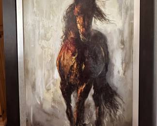 Contemporary Painting of Wild Mustang in Frame