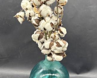 Turquoise Blue Glass Vase w/ Cotton