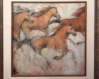 Contemporary Painting of Wild Mustangs in Frame
