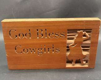 God Bless Cowgirls Carved Wood Sign