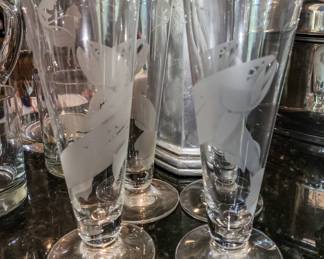 Signed etched salmon beer glasses