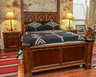 Oak queen-size bed, dresser, and nightstands