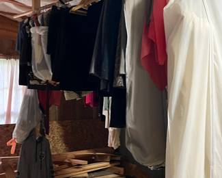 Womens suits, wedding dress, accessories