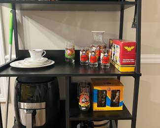 Air fryer, Double wafflemaker, Toaster oven. PLUS, vintage cartoon character glassware.