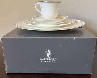 Waterforce China - 4 place settings - each includes dinner plate, dessert plate, soup bowl, cup and saucer.