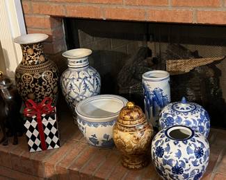 More blue and other vases and other decor