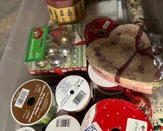 Ribbons, ornaments, tissue, gift wrap