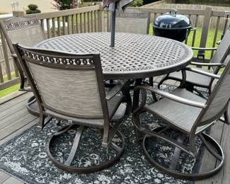 Agio patio set with rocking swivel chairs, brand new with umbrella
