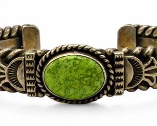 Albert Jake Navajo Sterling Silver & Gaspeite Bangle