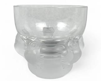 Lalique France Frosted Glass Owl Vase Hiboux