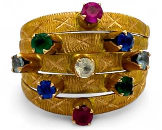 18K Ruby, Sapphire, Emerald & Topaz Ring