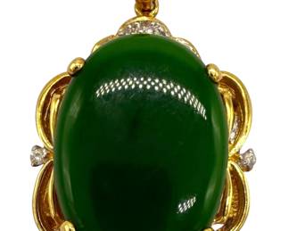 18K Yellow Gold Jade & Diamond Pendant