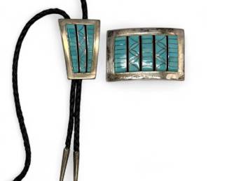 Turquoise & Sterling Silver Bolo & Belt Buckle