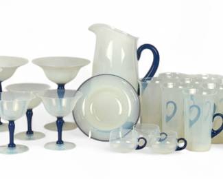 (23pc) Fry Foval Delft Blue Art Glass Pieces
