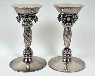 Georg Jensen Sterling Grape Candlesticks 263B