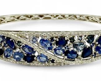 EFFY 14k White Gold Natural Blue Sapphire & Diamond Bangle