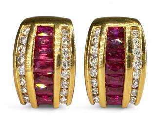Diamond & Ruby 18K Yellow Gold Earrings