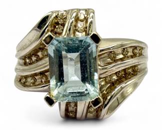 Diamond & Aquamarine 14K White Gold Ring
