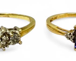(2) 10K Yellow Gold Diamond & Topaz Rings