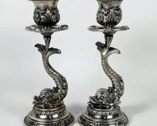 Mario Buccelati Sterling Silver Dolphin Candlesticks
