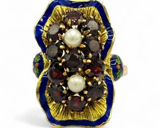 Garnet Pearl & Enamel 14K Gold Cocktail Ring