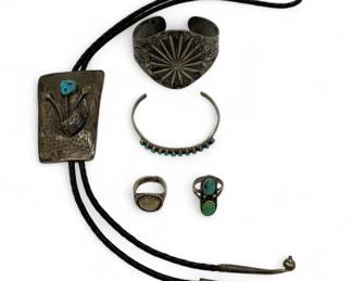 (5pc) Silver & Turquoise Native American Jewelry