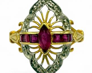 Diamond & Ruby 14K Gold Filigree Ring