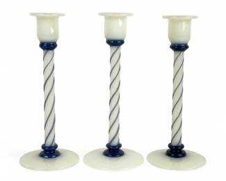 (3pc) Fry Foval Delft Blue Twist Candlestick Holders