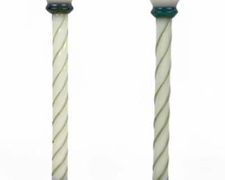 Pair Of Fry Foval Jade Twist Candlesticks (A)