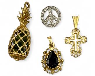 (4) 14K Gold Jade & Garnet Charms
