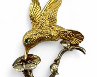 Emerald Eye 14K Hummingbird Pin