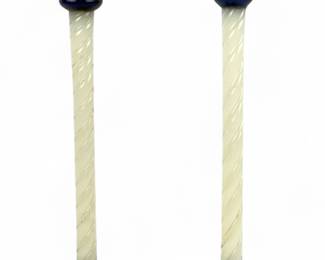 Pair Of Fry Foval Delft Blue Opalescent Candlesticks