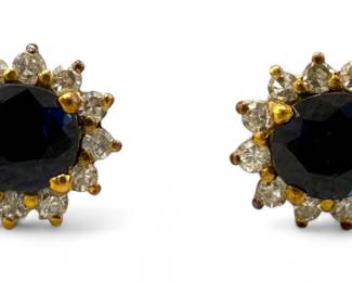 18K Gold Diamond & Sapphire Pierced Earrings