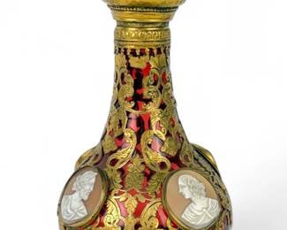 Antique Red Ormolu Bottle With Cameo Busts